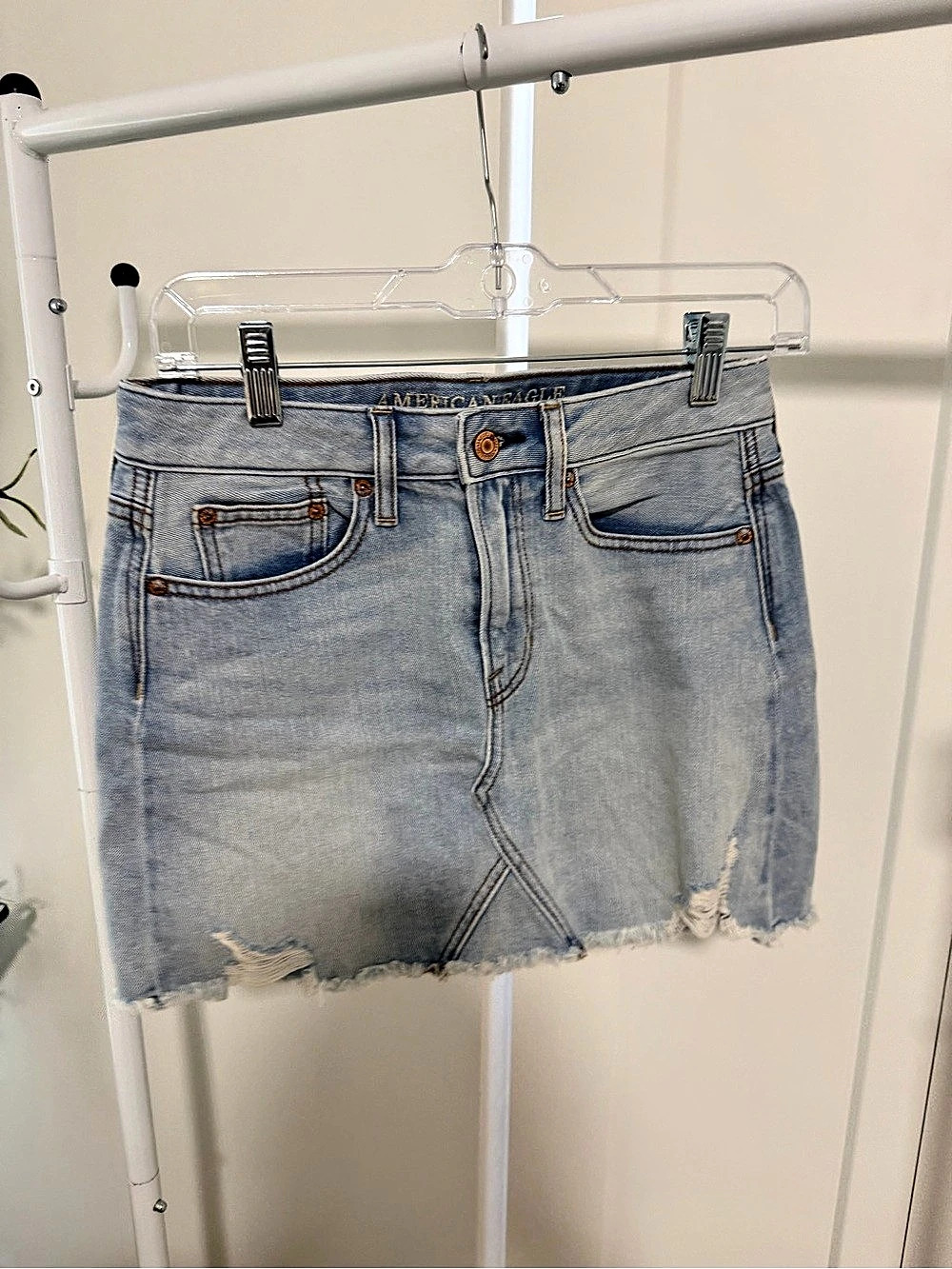 American Eagle Outfitters American Eagle Distressed Light Wash Denim Mini Skirt